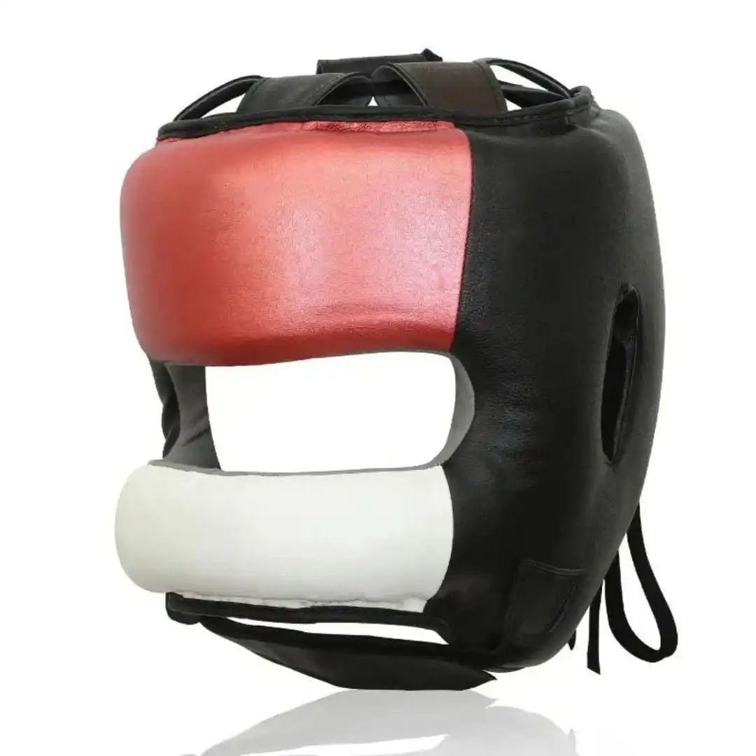 Red, White & Black Boxing Head Guard – Full Face Sparring Headgear