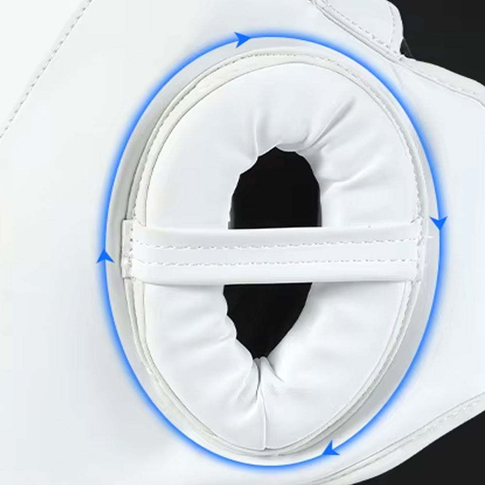 White Full Face Boxing Head Guard with Cheek & Chin Protection – Sparring Headgear