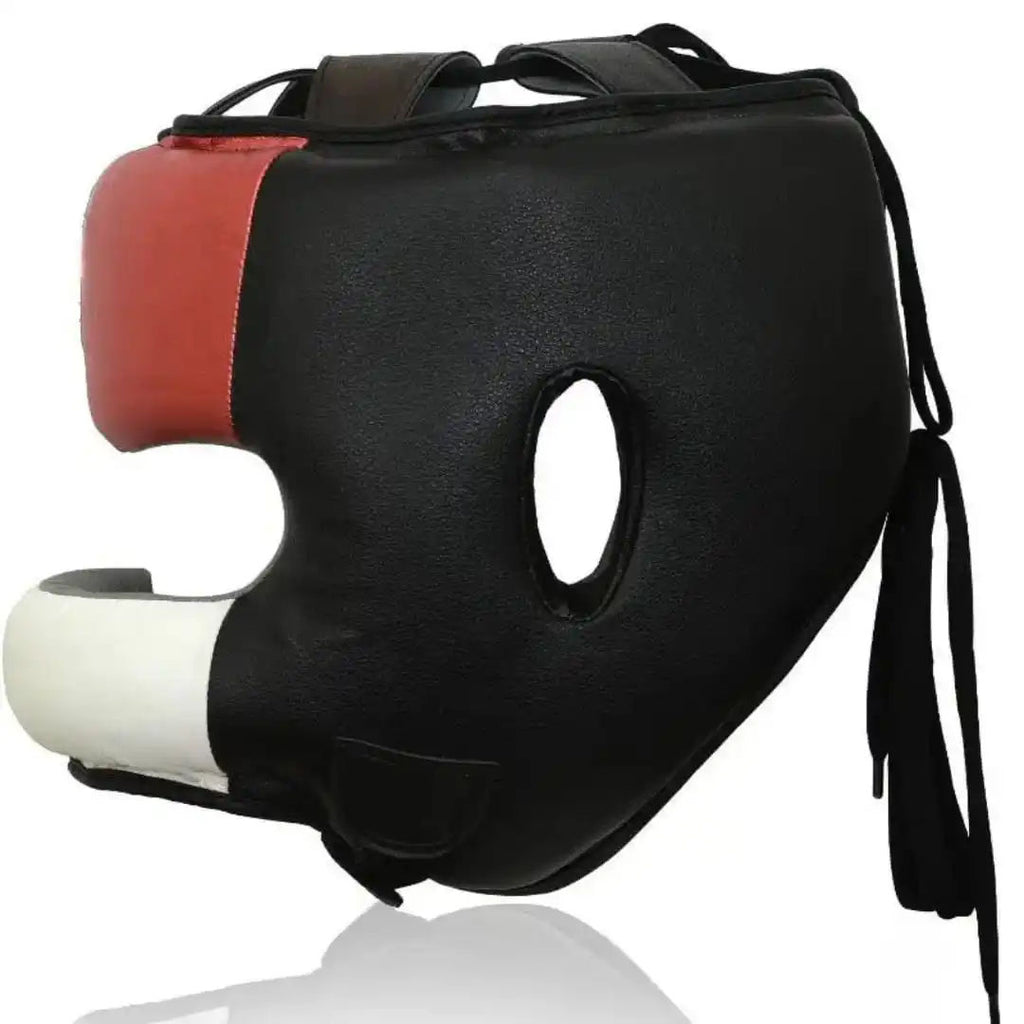 Red, White & Black Boxing Head Guard – Full Face Sparring Headgear