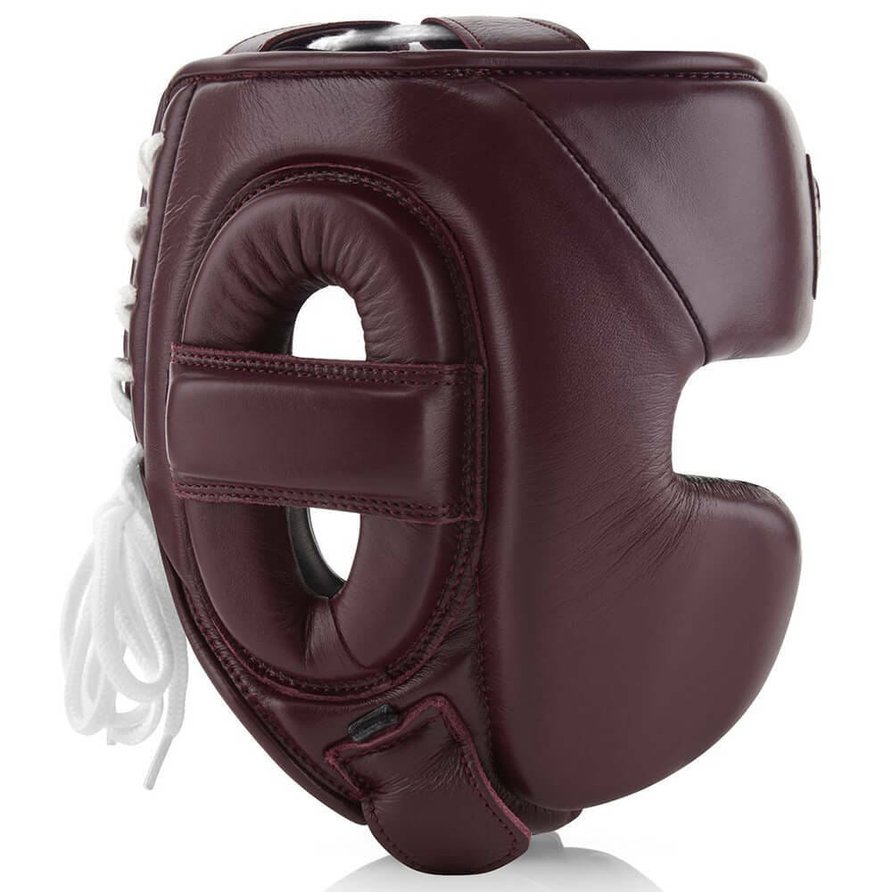 Maroon Boxing Headgear with Ear Protection – Lace-Up Sparring Head Guard
