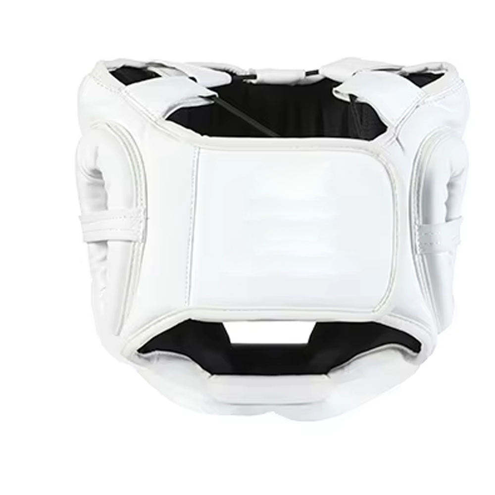 White Full Face Boxing Head Guard with Cheek & Chin Protection – Sparring Headgear