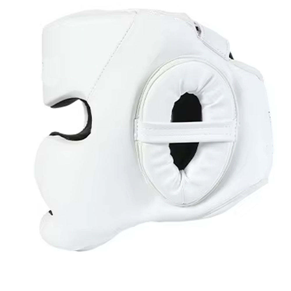 White Full Face Boxing Head Guard with Cheek & Chin Protection – Sparring Headgear