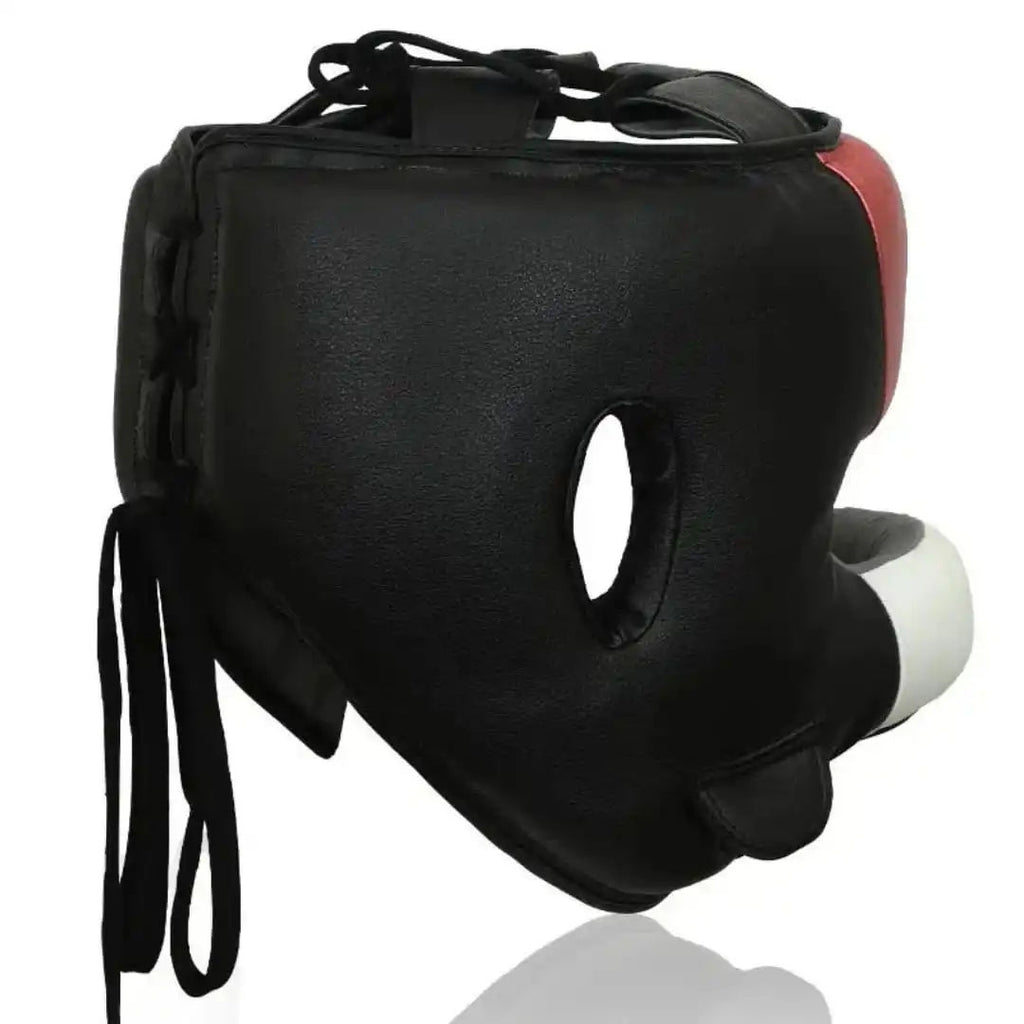 Red, White & Black Boxing Head Guard – Full Face Sparring Headgear