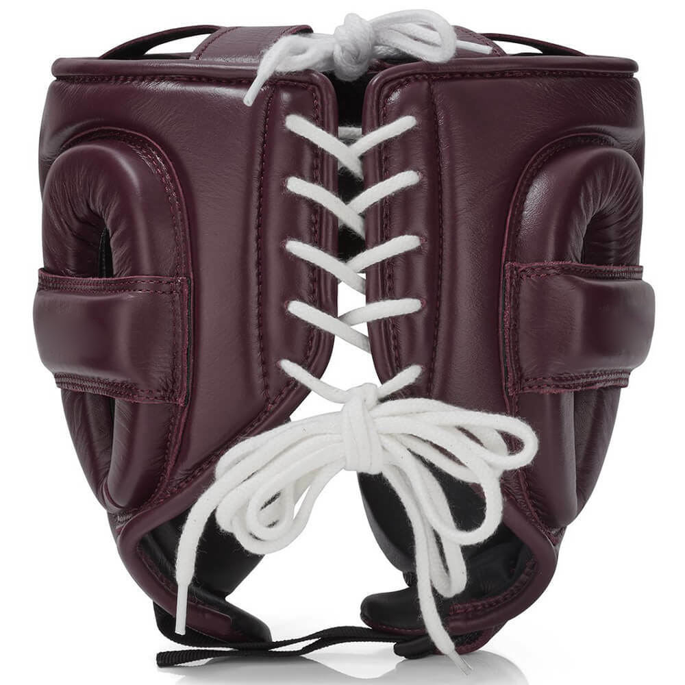 Maroon Boxing Headgear with Ear Protection – Lace-Up Sparring Head Guard
