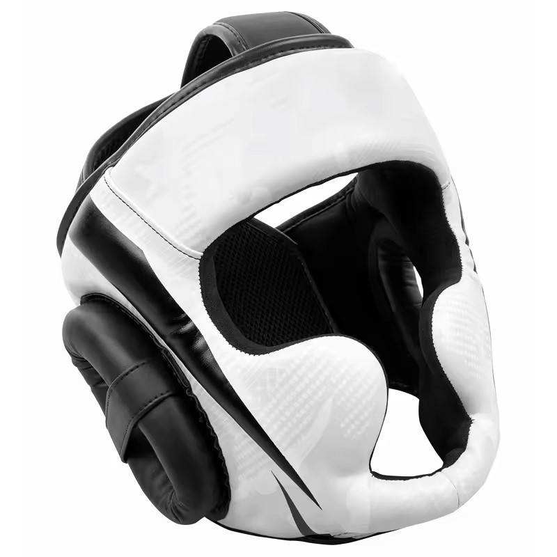 White & Black Boxing Sparring Head Guard with Cheek Protection – Protective Headgear