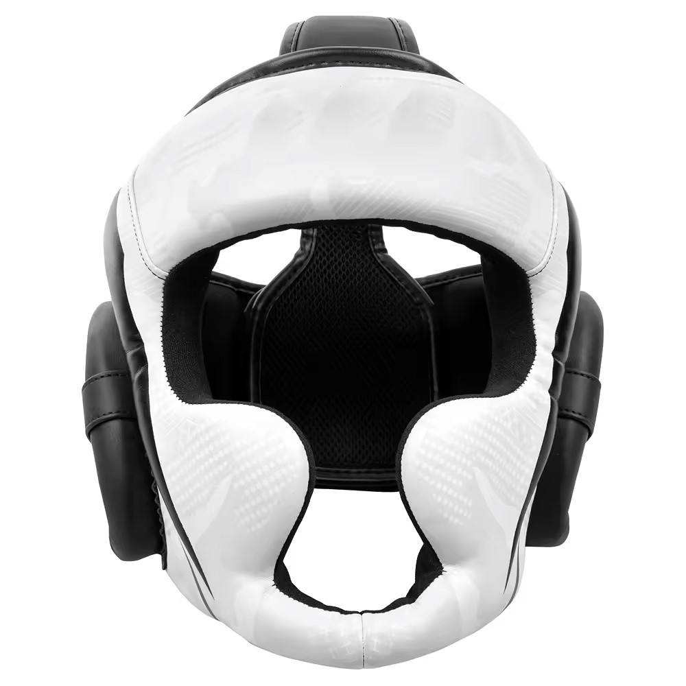 White & Black Boxing Sparring Head Guard with Cheek Protection – Protective Headgear
