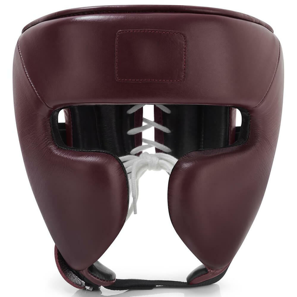 Maroon Boxing Headgear with Ear Protection – Lace-Up Sparring Head Guard