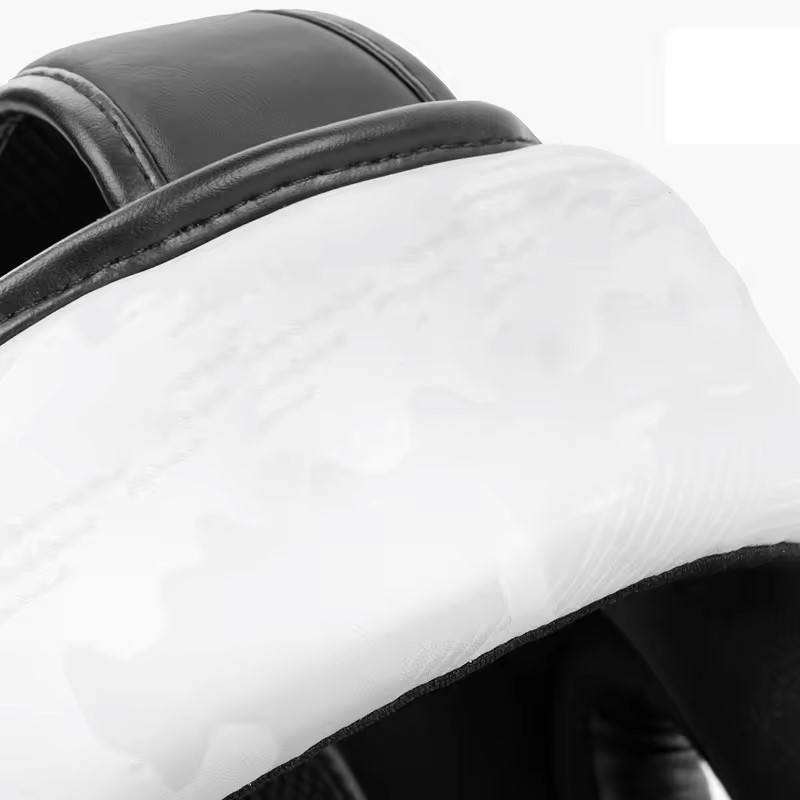 White & Black Boxing Sparring Head Guard with Cheek Protection – Protective Headgear