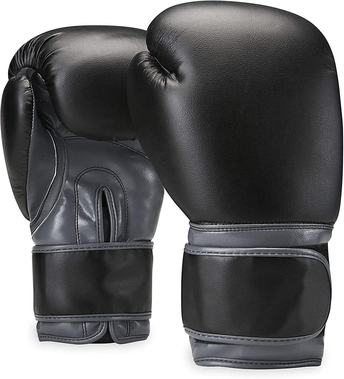 Genuine Leather Boxing Gloves for Training, Sparring & Muay Thai – Black & Grey