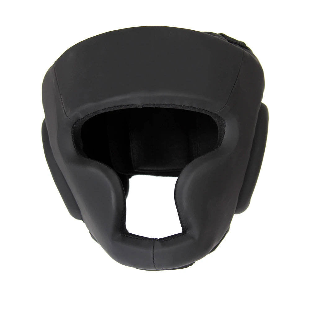 Black Full Coverage Boxing Headgear with Chin Guard – Protective Sparring Head Guard