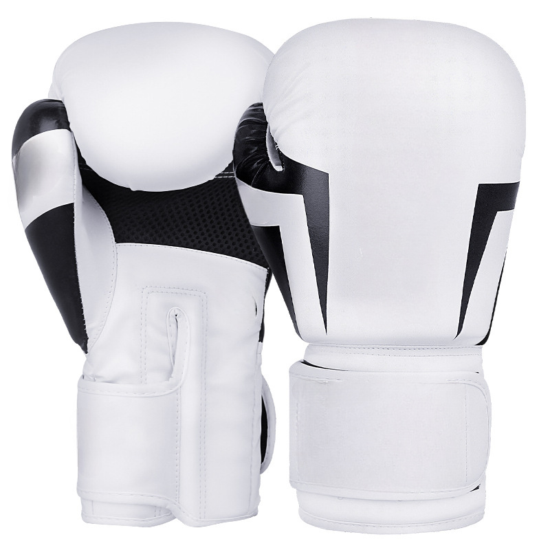 Genuine Leather Boxing Gloves for Training, Sparring & Muay Thai – White & Black