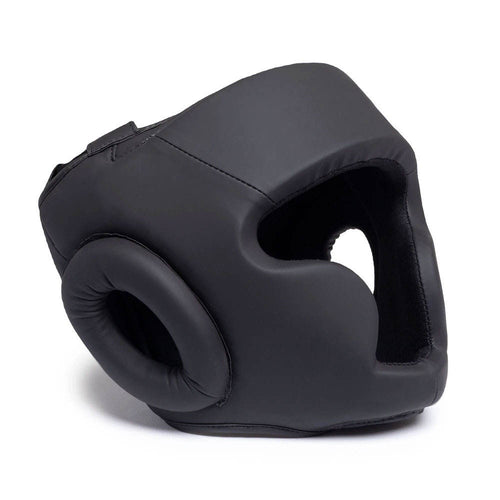 Black Full Coverage Boxing Headgear with Chin Guard – Protective Sparring Head Guard