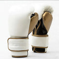 Genuine Leather Boxing Gloves for Training, Sparring & Muay Thai – White & Gold