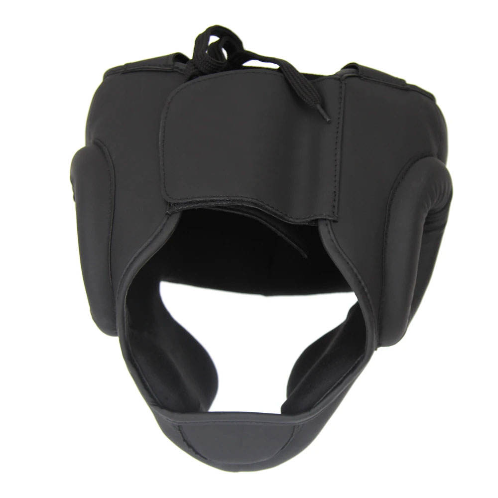 Black Full Coverage Boxing Headgear with Chin Guard – Protective Sparring Head Guard