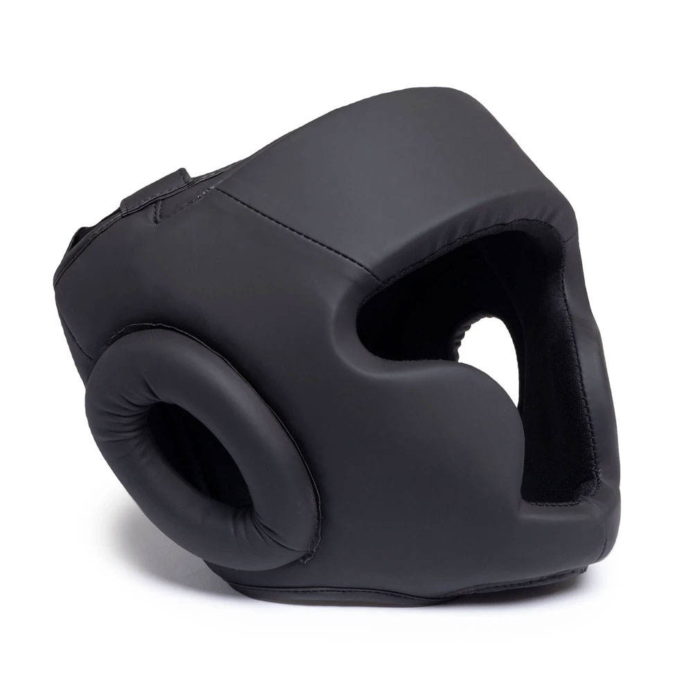 Black Full Coverage Boxing Headgear with Chin Guard – Protective Sparring Head Guard