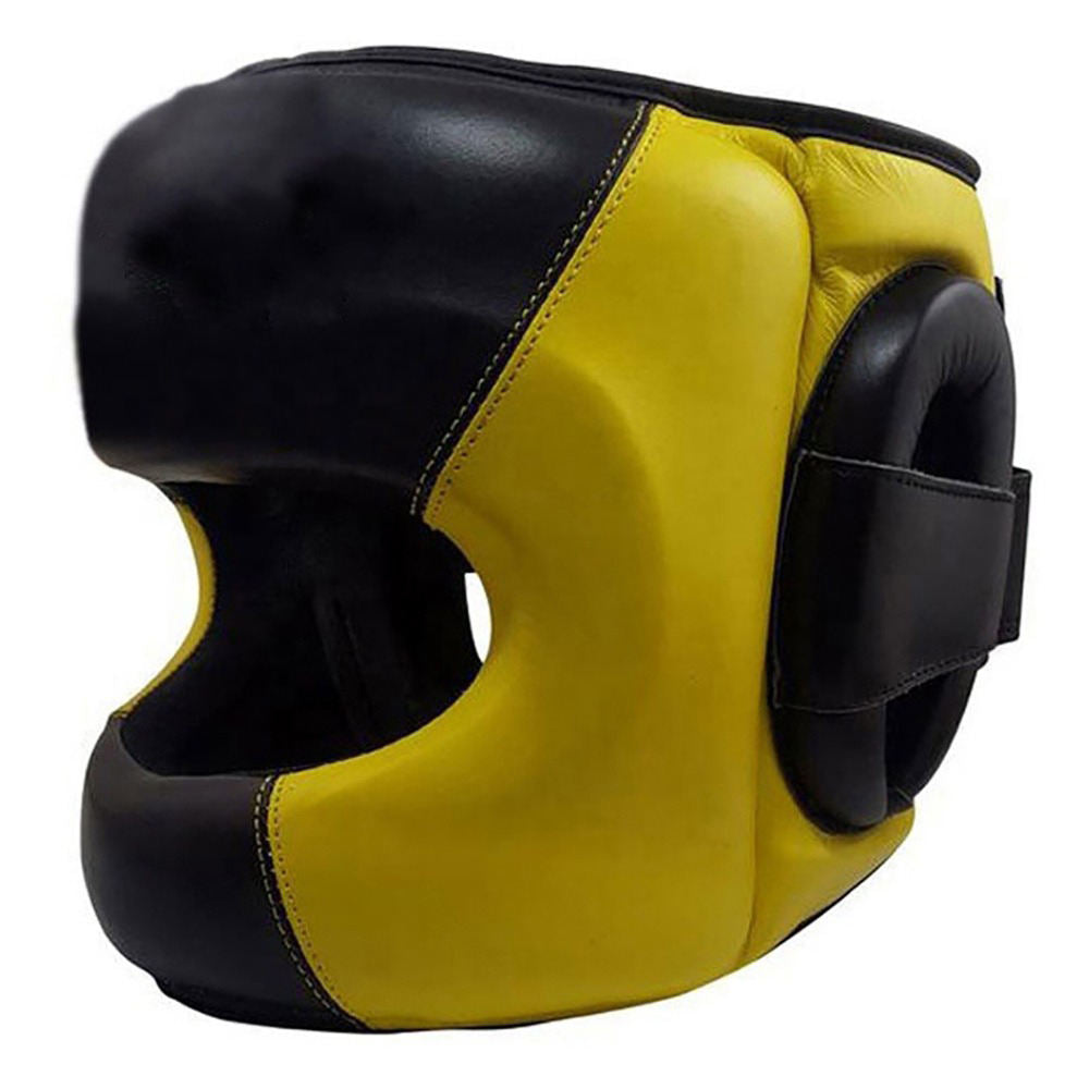 Yellow & Black Boxing Head Guard with Ear & Chin Protection – Sparring Headgear