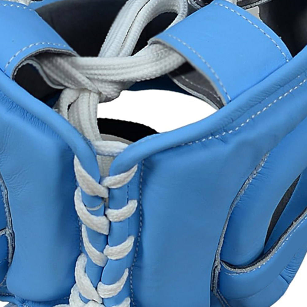 Blue Open Face Boxing Head Guard with Ear Protection – Lace-Up Sparring Headgear