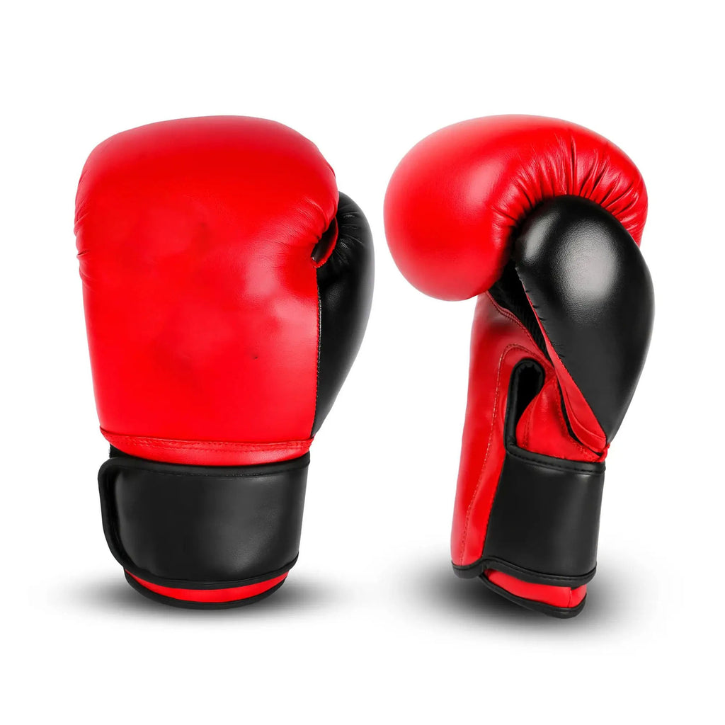 Genuine Leather Boxing Gloves for Training, Sparring & Muay Thai – Red & Black