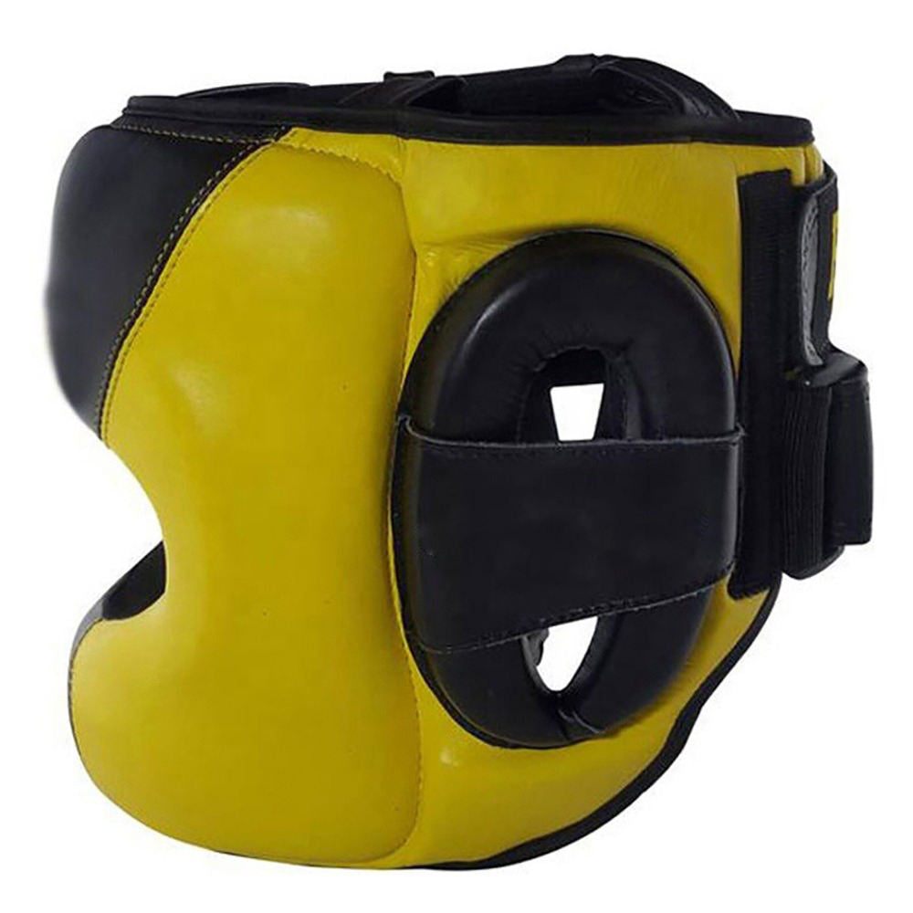 Yellow & Black Boxing Head Guard with Ear & Chin Protection – Sparring Headgear
