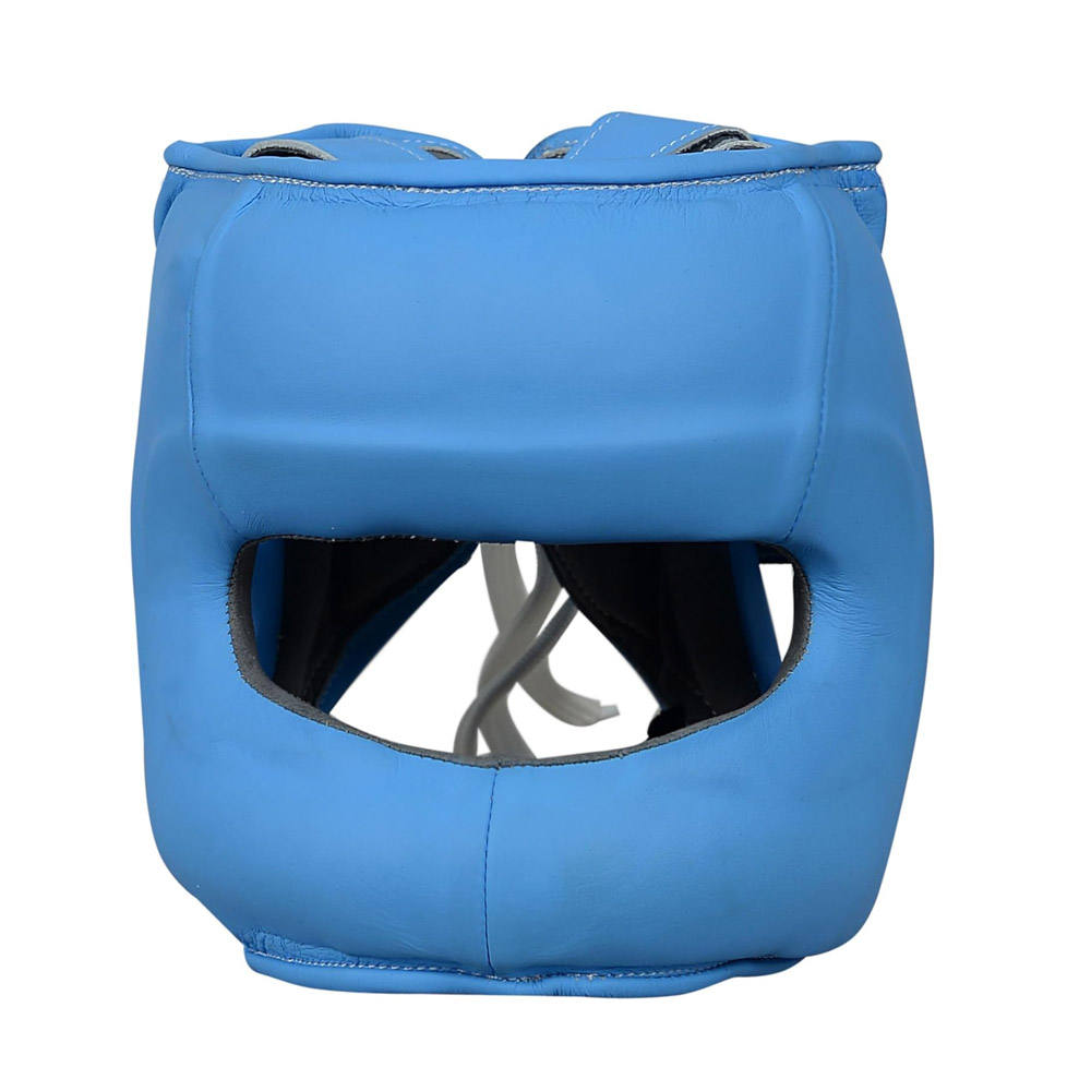 Blue Open Face Boxing Head Guard with Ear Protection – Lace-Up Sparring Headgear