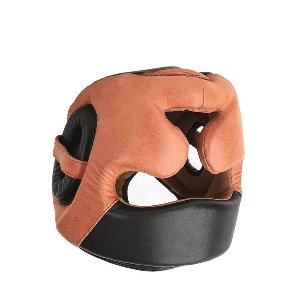 Brown & Black Full Face Boxing Head Guard – Nose, Cheek & Chin Protection