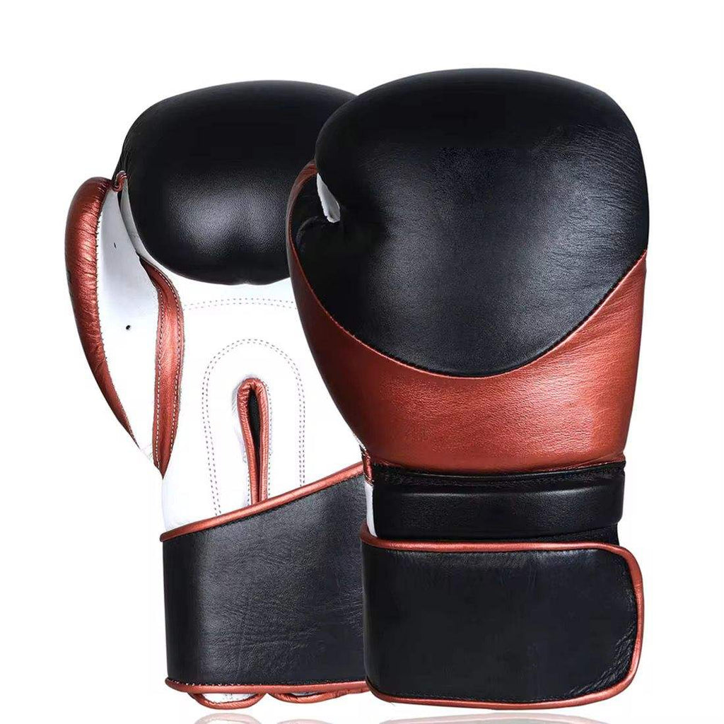Professional Leather Boxing Gloves with Wrist Support – Black & Brown
