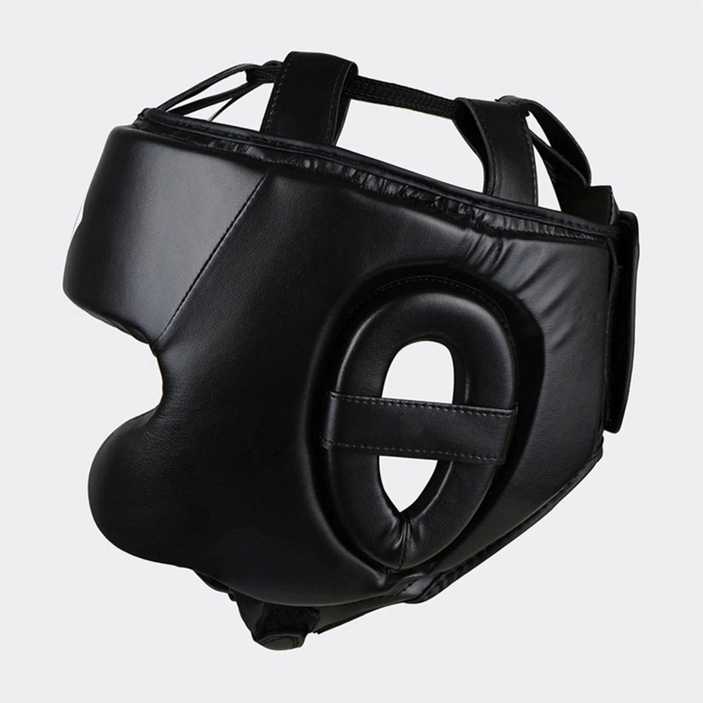 Black Open Face Boxing Head Guard with Cheek Protection – Training & Sparring Headgear