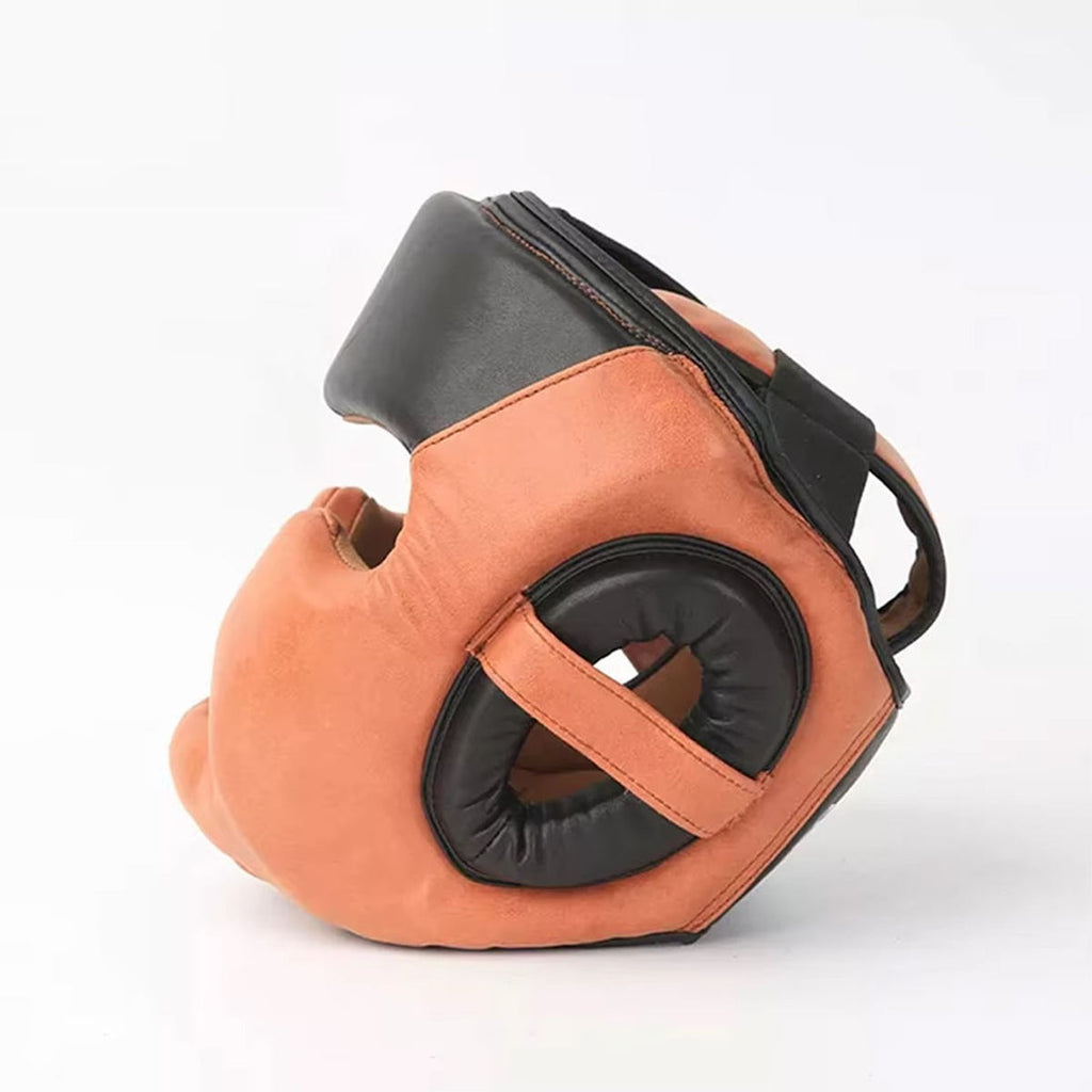 Brown & Black Full Face Boxing Head Guard – Nose, Cheek & Chin Protection