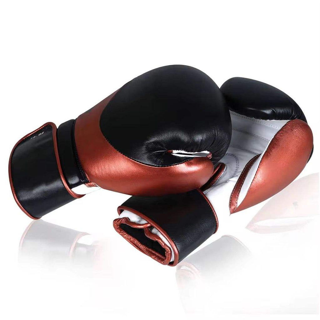 Professional Leather Boxing Gloves with Wrist Support – Black & Brown