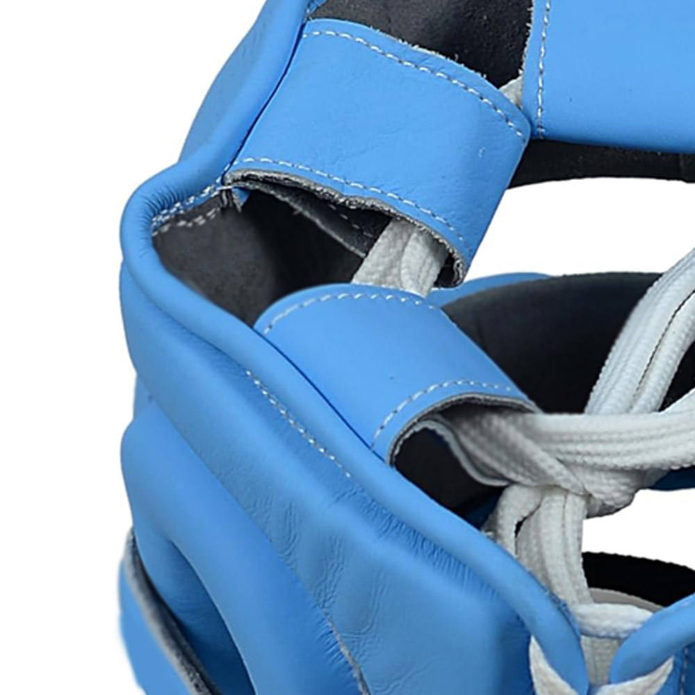 Blue Open Face Boxing Head Guard with Ear Protection – Lace-Up Sparring Headgear