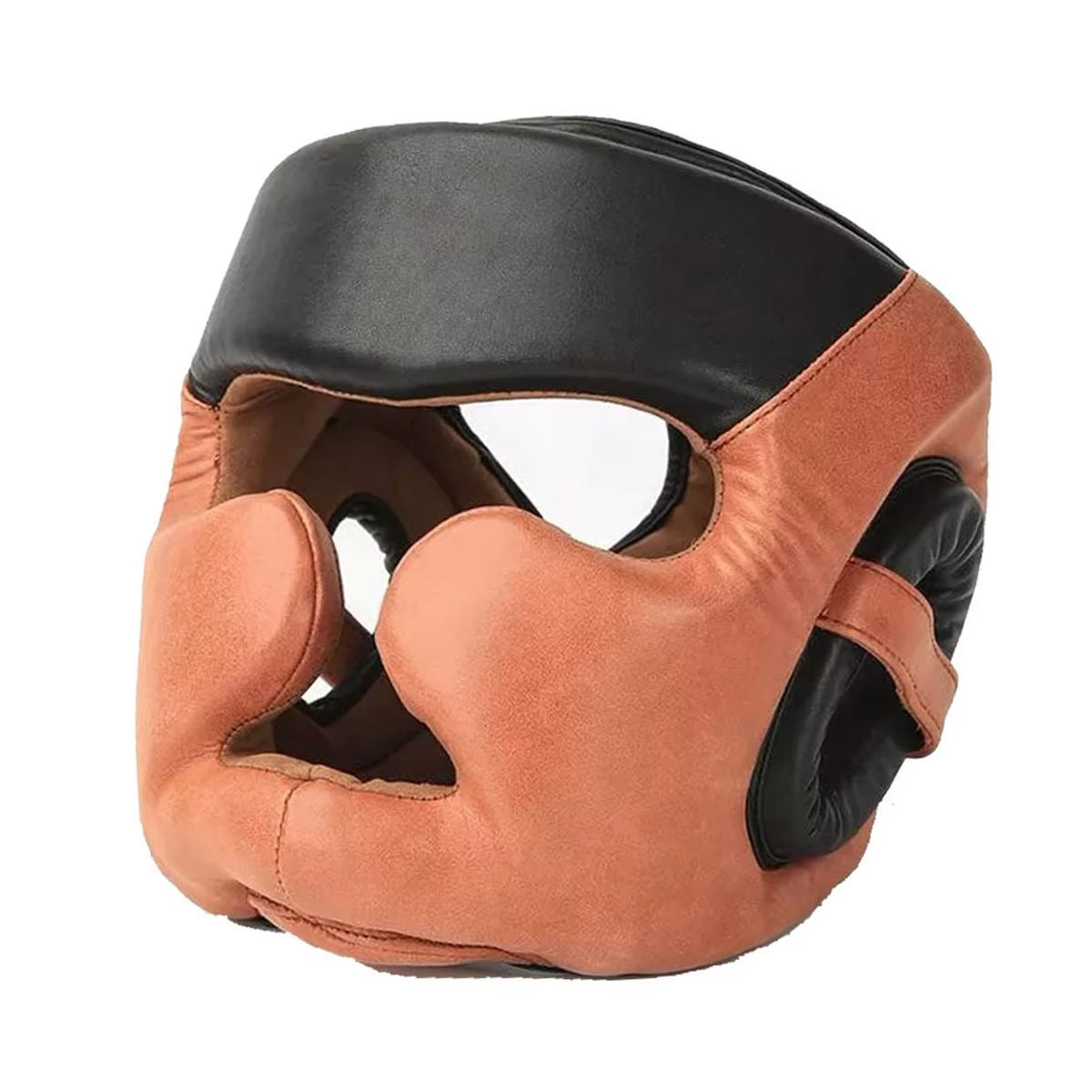 Brown & Black Full Face Boxing Head Guard – Nose, Cheek & Chin Protection